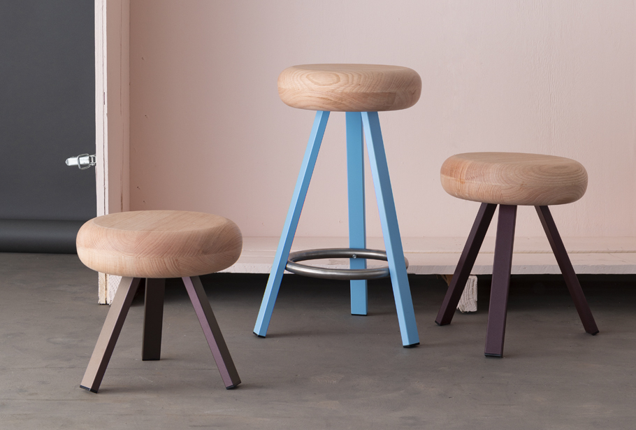 Tabourets en bois et métal, pour votre salon ou salle à manger, collection Smack par Luc Jozancy