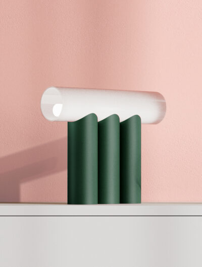 Original Multitude table lamp: 3 steel tubes topped by a sandblasted glass tube.